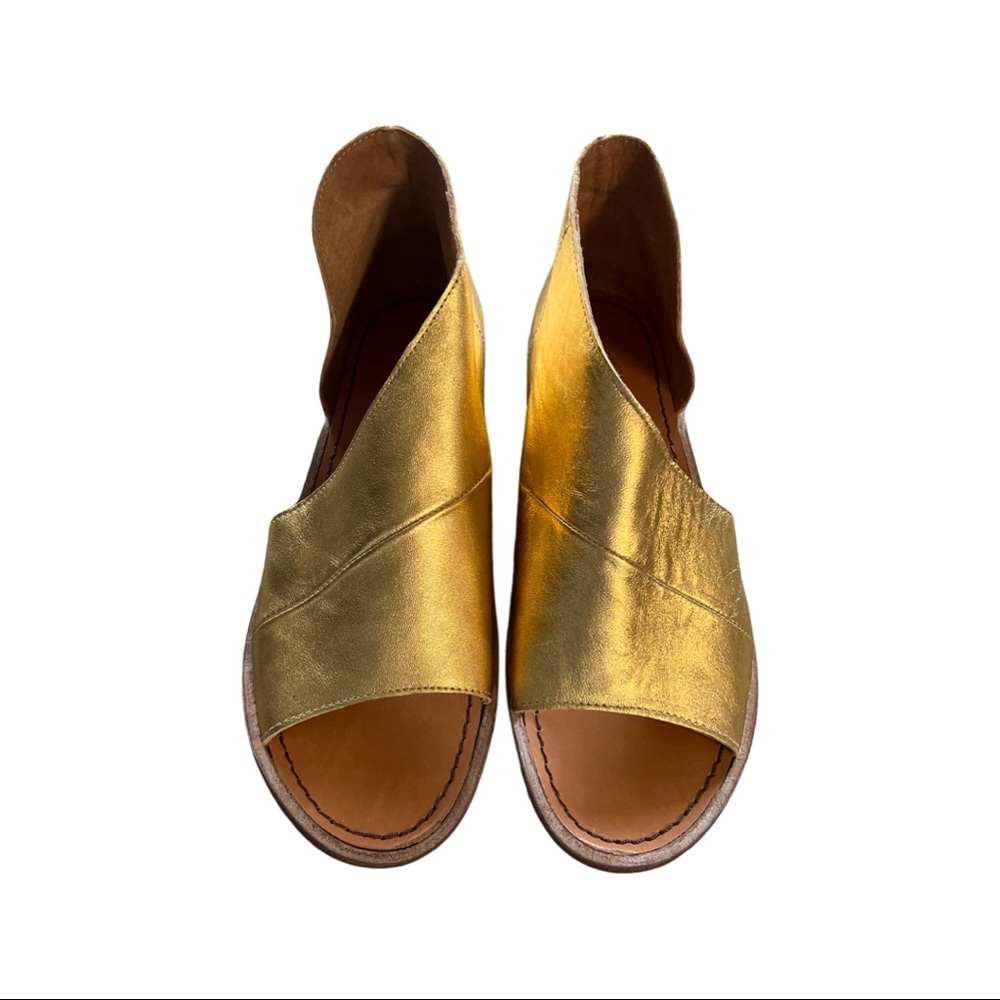 Free People Mont Blanc leather Gold toeless bootie sandal